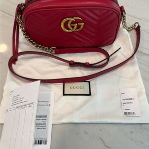 Gucci Red Chevron GG Marmont Crossbody Bag with Gold Hardware
